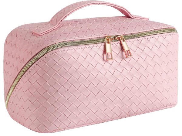 Pink Large Capacity Travel Cosmetic Bag with PU Leather - Waterproof and Portable Makeup Organizer Hot on Sale