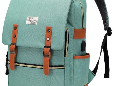 Vintage Laptop Backpack with USB Port: Fashionable Travel Gear for Both Women & Men - Fits 15.6 Inch Notebook in Elegant Green Online Sale