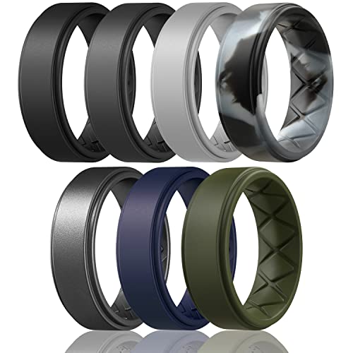 7pk 8mm Wide 2mm Thick Inner Arc Breathable Design Silicone Wedding Rings Online now