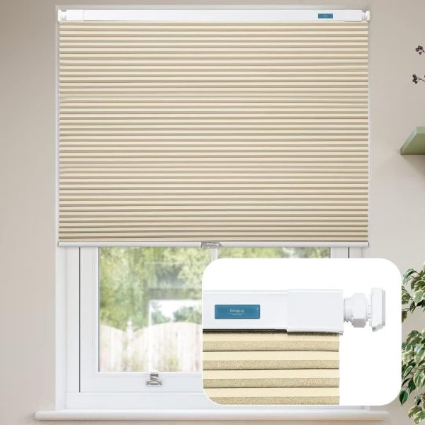 Cellular Window Shades Cordless Blinds - Blackout Honeycomb Polyester, Beige, 35  W x 64  H for Home & Office Online