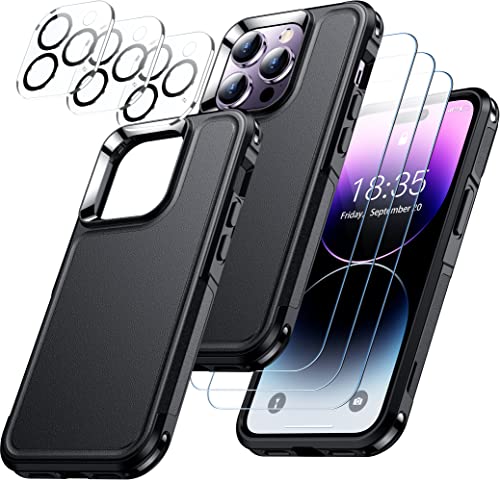 Red2Fire for iPhone 14 Pro Case, with 3 Pack [Glass Screen Protector + Camera Protector][Military Grade Drop Protection] Heavy Duty Shockproof Full Body Cover Phone Case for iPhone 14 Pro 6.1 -Black For Sale