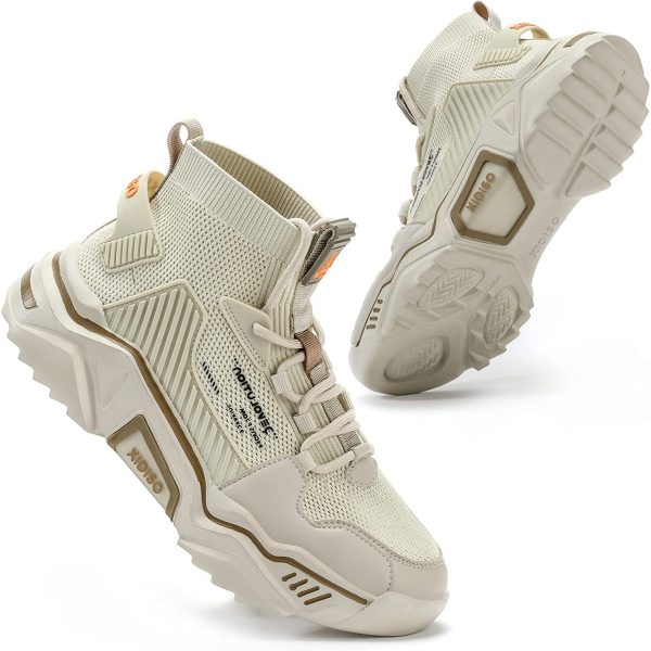 Size 9.5 Beige Lightweight High Top Fashion Sneakers Walking Shoes Sports Shoes Supply