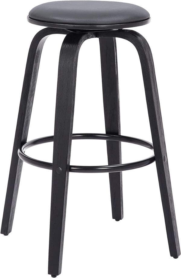 Sleek 30  Bar Height Swivel Stool in Grey Faux Leather & Black Wood - Mid-Century Modern, Backless Design with 360-Degree Swivel Online Hot Sale