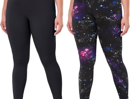 Plus Size XL Leggings 2-Pack: Black & Starry Night, High Waisted Tummy Control Online now