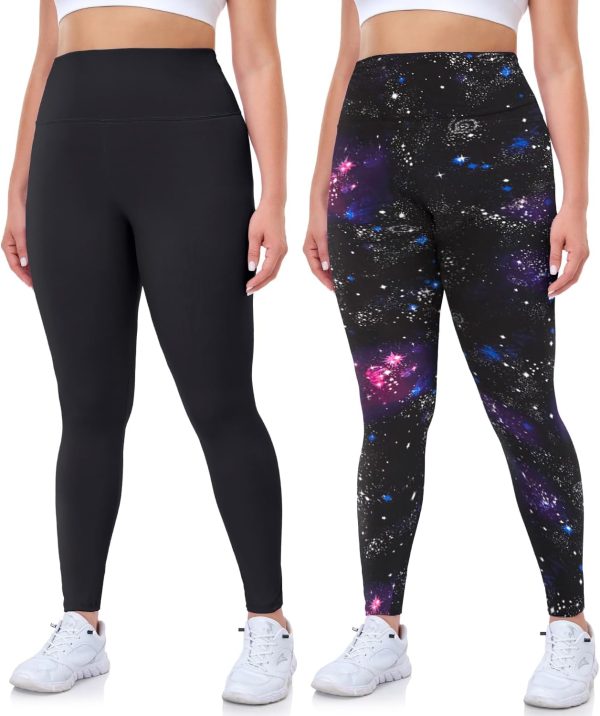 Plus Size XL Leggings 2-Pack: Black & Starry Night, High Waisted Tummy Control Online now