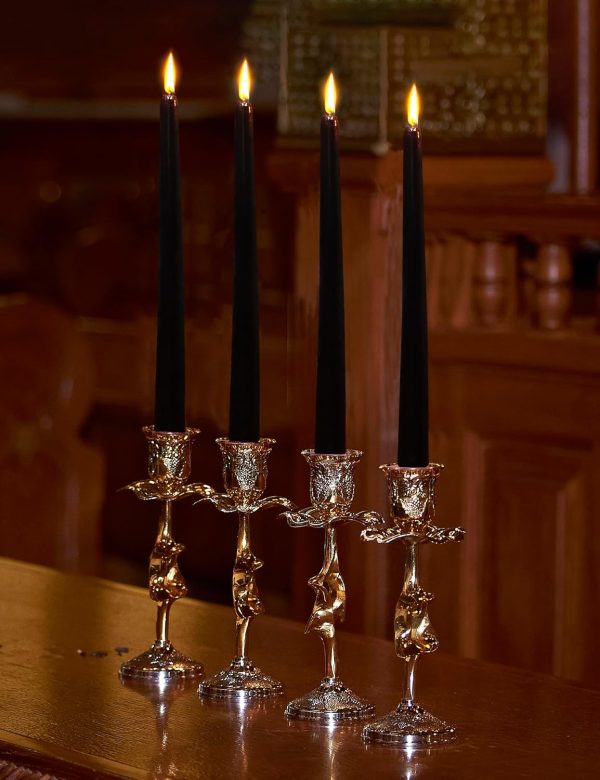 Elegant Metal Style Black Taper Candlesticks - 4 Pack, Dripless 10  Candles Online Sale