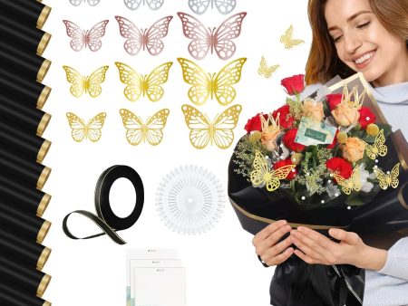 234-Piece DIY Flower Wrapping Kit: Waterproof Papers, Ribbons & 3D Butterflies on Sale