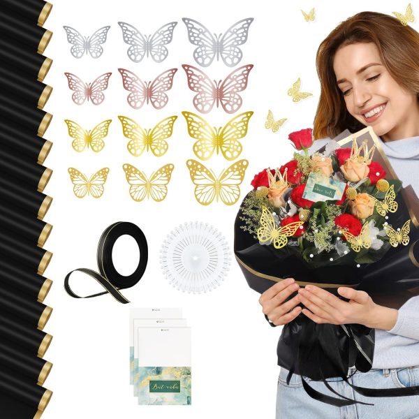 234-Piece DIY Flower Wrapping Kit: Waterproof Papers, Ribbons & 3D Butterflies on Sale