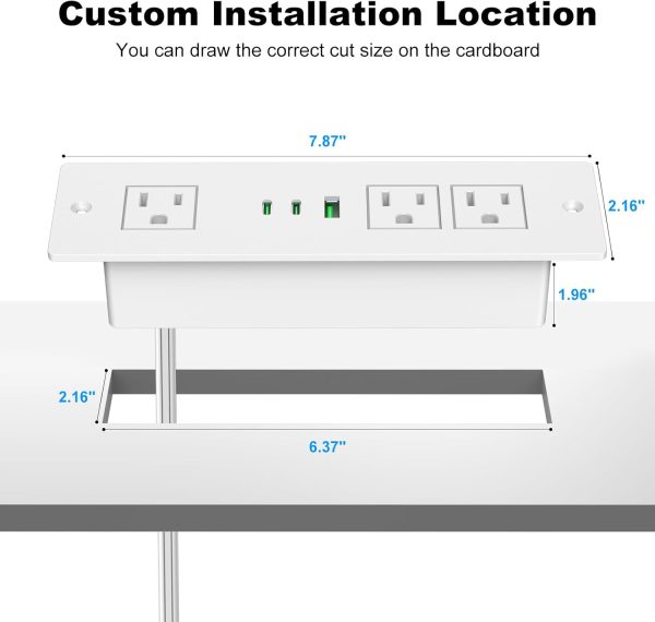 Recessed Power Strip USB C with 30W Delivery - 6FT Cable, 3 Outlets & 2 USB-C Fashion