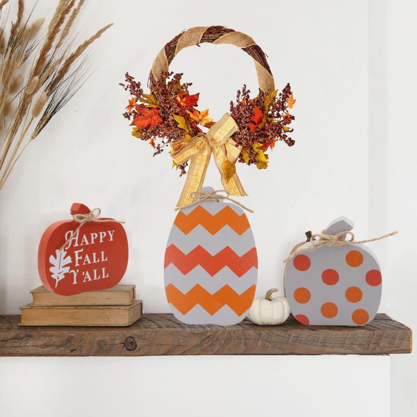 3pcs Wooden Pumpkin  Happy Fall Y all  Signs Decorations For Discount