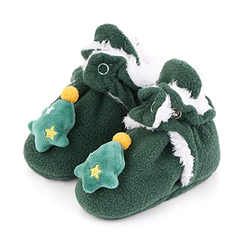 Unifizz Newborn Baby Boys Girls Booties Stay On Socks Non Skid Soft Sole Infant Toddler Warm Winter House Slipper Crib Shoes for Boys Girls (Green Christmas Tree, Size 6-12 Months Infant) Online Hot Sale