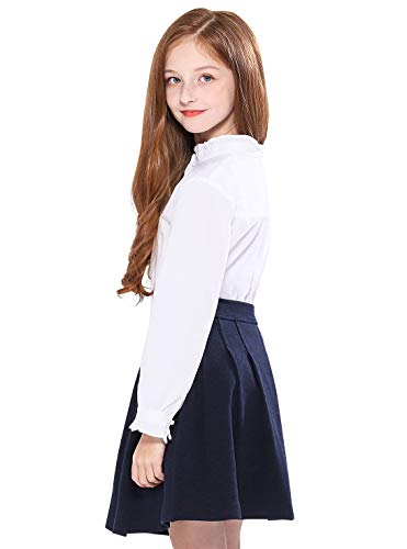 Girls White Blouse, Ruffle Long Sleeve, Button Down, Princess Style, Cotton Soft Tops, Spring Summer, Age 9-10, Cute Design, Performance Party School Uniform Appropriate, Semicircle Mushroom Button, Imported Hot on Sale